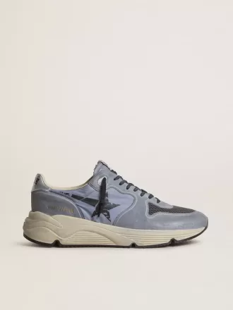 Herren-Sneaker „Running Sole” aus hellblauem Nylon und Nubukleder mit schwarzem Stern