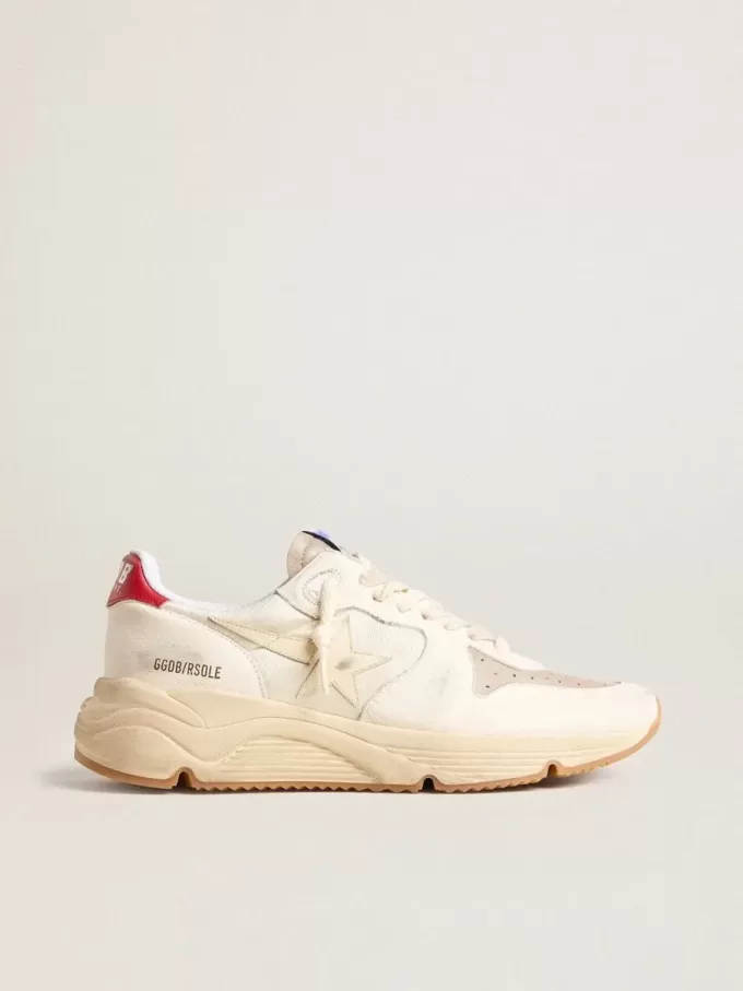 Herren-Sneaker „Running Sole” aus Nappaleder mit beigem Lederstern und roter Fersenlasche