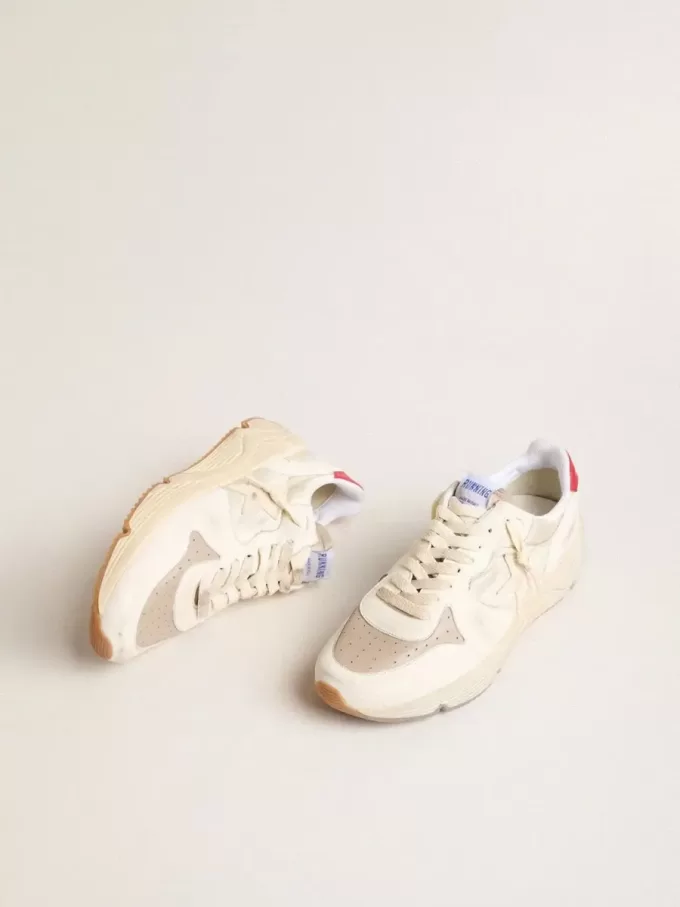 Herren-Sneaker „Running Sole” aus Nappaleder mit beigem Lederstern und roter Fersenlasche