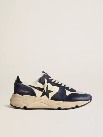 Herren-Sneaker „Running Sole” aus schwarzem und beigem Nappaleder mit schwarzem Stern und Fersenlasche