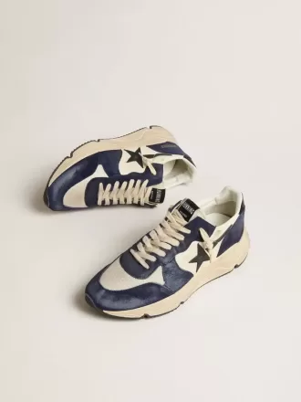 Herren-Sneaker „Running Sole” aus schwarzem und beigem Nappaleder mit schwarzem Stern und Fersenlasche