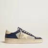 Herren-Sneaker Stardan aus grauem und blauem Leder mit cremefarbenem Stern und Fersenlasche