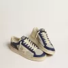 Herren-Sneaker Stardan aus grauem und blauem Leder mit cremefarbenem Stern und Fersenlasche