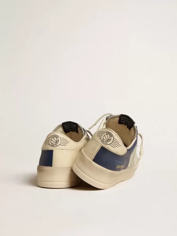 Herren-Sneaker Stardan aus grauem und blauem Leder mit cremefarbenem Stern und Fersenlasche