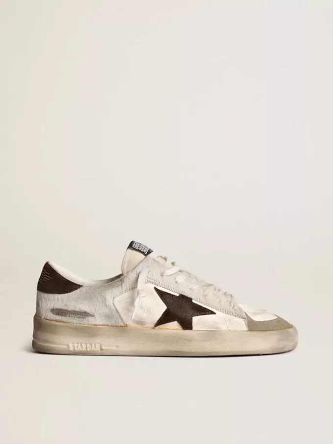 Herren-Sneaker „Stardan” aus Nappa- und Ponyfell mit braunem Wildlederstern