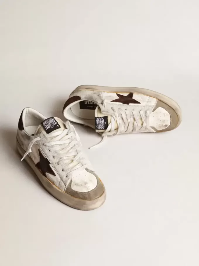 Herren-Sneaker „Stardan” aus Nappa- und Ponyfell mit braunem Wildlederstern