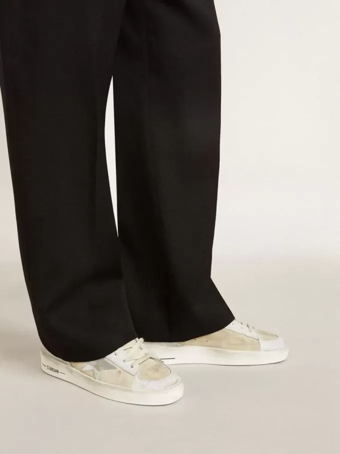 Herren-Sneaker „Stardan” aus Nubuk- und Crackle-Leder mit silbernem Metallic-Lederstern