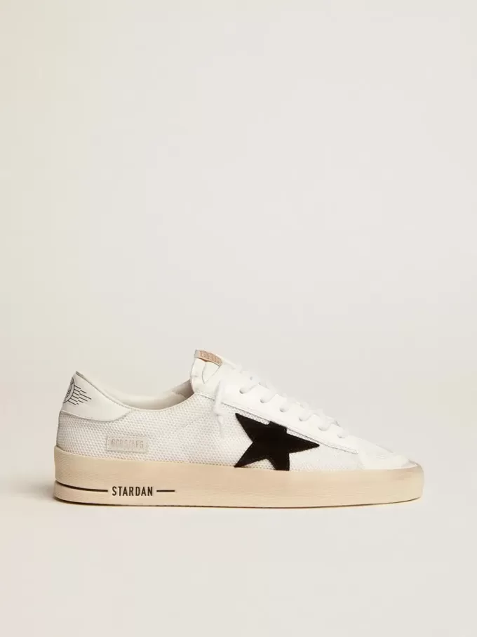 Herren-Sneaker „Stardan” aus weißem Mesh mit schwarzem Wildlederstern