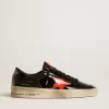 Herren-Sneaker Stardan LAB aus schwarzem und grünem Lackleder mit orangefarbenem Stern Herren-Sneaker Stardan LAB aus schwarzem und grünem Lackleder mit orangefarbenem Stern