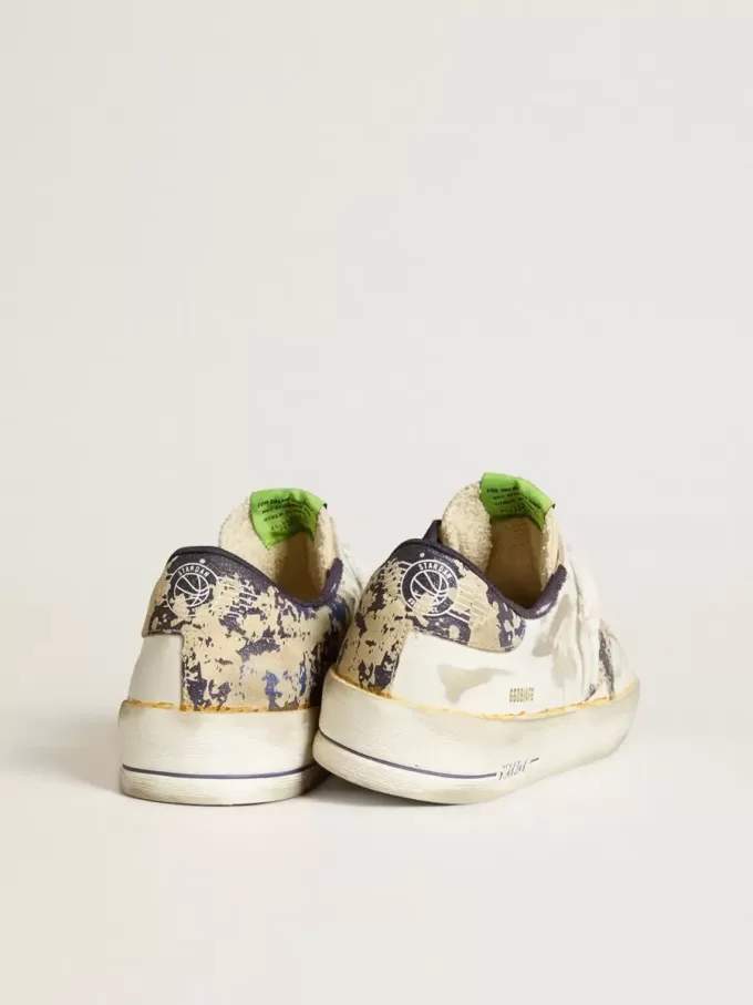 Herren-Sneaker Stardan LAB aus weißem Leder mit Camouflage-Stern und Fersenlasche Herren-Sneaker Stardan LAB aus weißem Leder mit Camouflage-Stern und Fersenlasche
