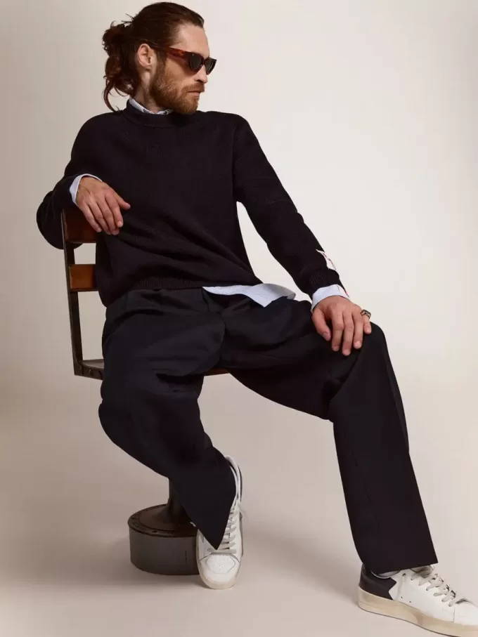 Herren-Sneaker Stardan mit Stern aus eisgrauem Wildleder und blau-marineblauer Fersenlasche