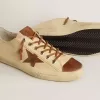 Herren-Sneaker V-Star aus cremefarbenem Canvas mit tabakfarbenem Lederstern