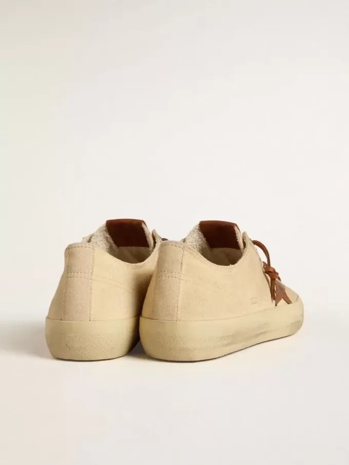 Herren-Sneaker V-Star aus cremefarbenem Canvas mit tabakfarbenem Lederstern