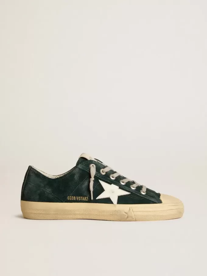 Herren-Sneaker V-Star aus dunkelgrünem Wildleder mit weißem Lederstern
