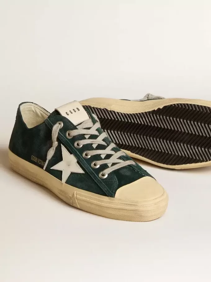 Herren-Sneaker V-Star aus dunkelgrünem Wildleder mit weißem Lederstern