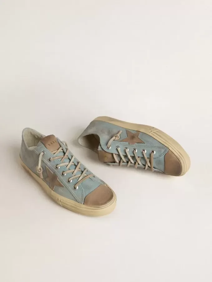 Herren-Sneaker V-Star aus hellblauem Canvas mit taubengrauem Lederstern