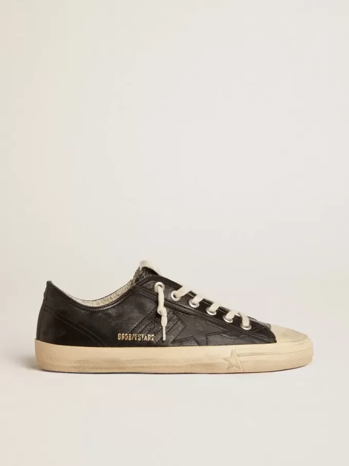 Herren-Sneaker V-Star aus schwarzem Nappaleder mit schwarzem Lederstern