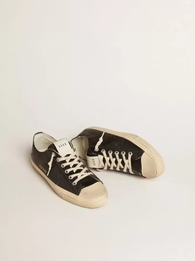 Herren-Sneaker V-Star aus schwarzem Nappaleder mit schwarzem Lederstern