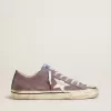 Herren-Sneaker V-Star LAB aus lila Leder und Glitzer mit weißem Stern und silberner Glitzerzunge