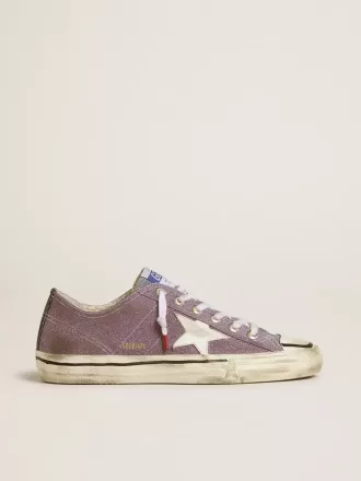 Herren-Sneaker V-Star LAB aus lila Leder und Glitzer mit weißem Stern und silberner Glitzerzunge