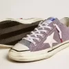 Herren-Sneaker V-Star LAB aus lila Leder und Glitzer mit weißem Stern und silberner Glitzerzunge