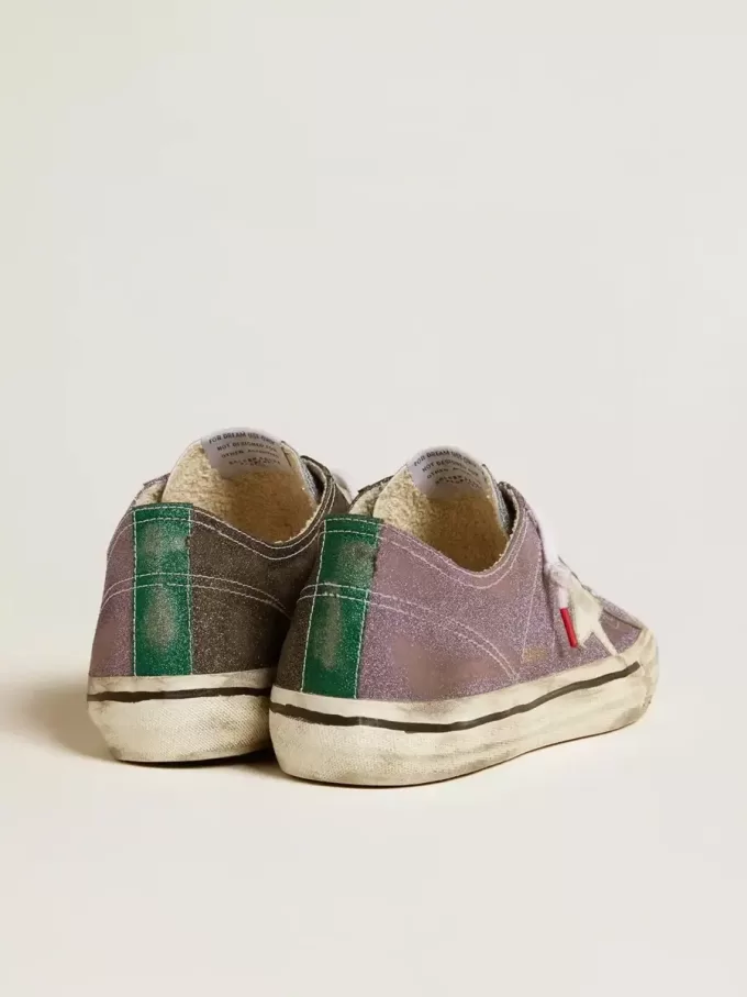 Herren-Sneaker V-Star LAB aus lila Leder und Glitzer mit weißem Stern und silberner Glitzerzunge