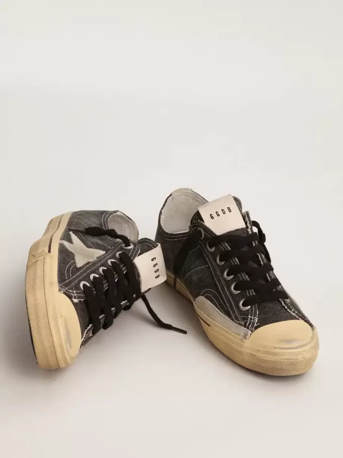 Herren-Sneaker V-Star LTD aus schwarzem Canvas mit eisgrauem Stern und Ferse