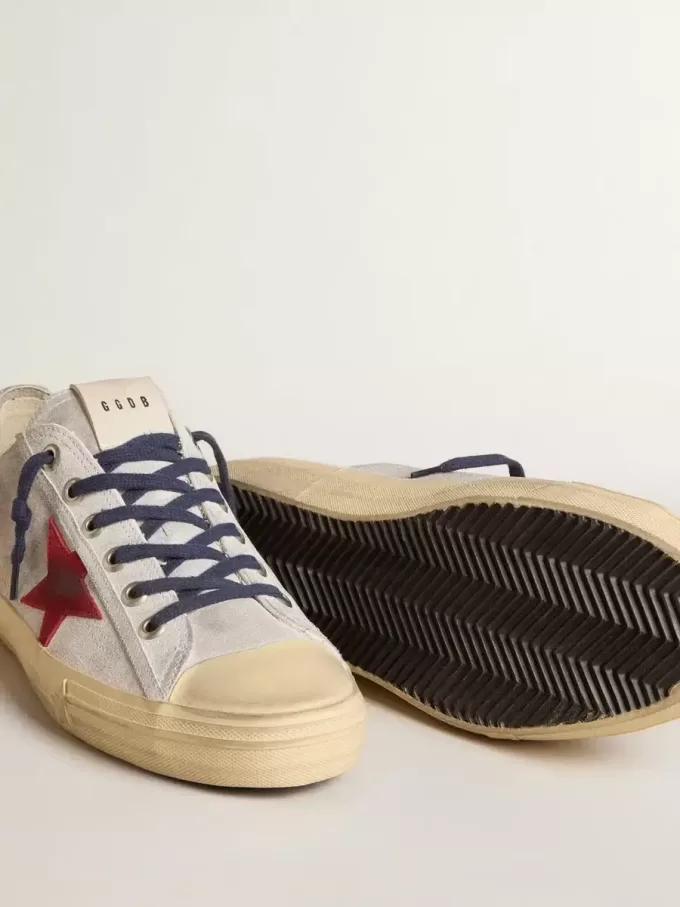 Herren-Sneaker V-Star LTD aus silbermetallischem Wildleder mit rotem Wildlederstern