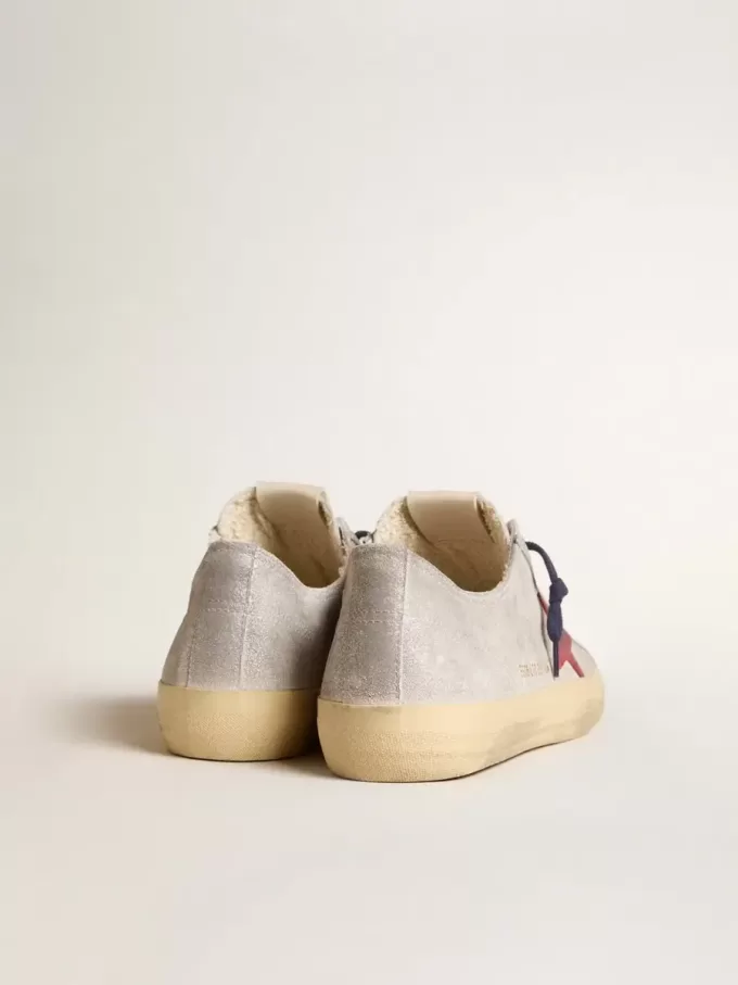 Herren-Sneaker V-Star LTD aus silbermetallischem Wildleder mit rotem Wildlederstern