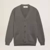 Herren-Strickjacke aus melierter grauer Baumwolle mit Logo auf der Rückseite