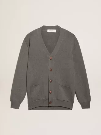 Herren-Strickjacke aus melierter grauer Baumwolle mit Logo auf der Rückseite