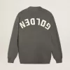 Herren-Strickjacke aus melierter grauer Baumwolle mit Logo auf der Rückseite
