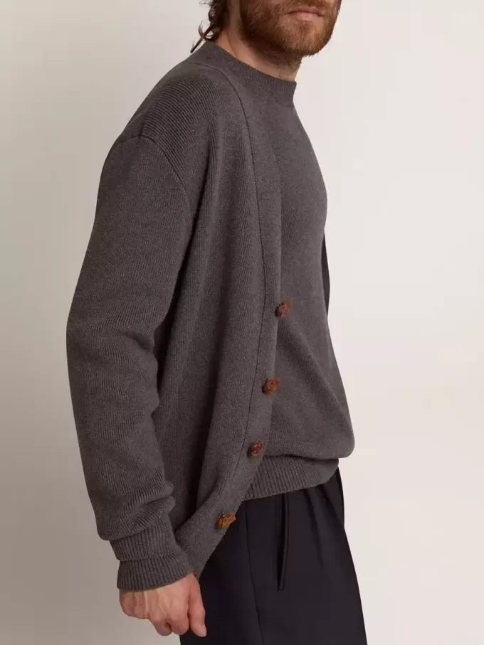 Herren-Strickjacke aus melierter grauer Baumwolle mit Logo auf der Rückseite