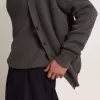 Herren-Strickjacke aus melierter grauer Baumwolle mit Logo auf der Rückseite
