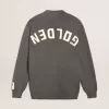 Herren-Strickjacke aus melierter grauer Baumwolle mit Logo auf der Rückseite