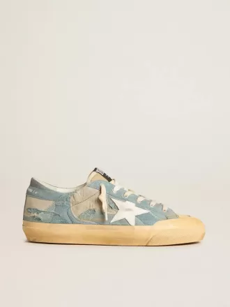 Herren-Super-Star aus hellblauem Mesh und Nylon mit weißem Lederstern Herren-Super-Star aus hellblauem Mesh und Nylon mit weißem Lederstern