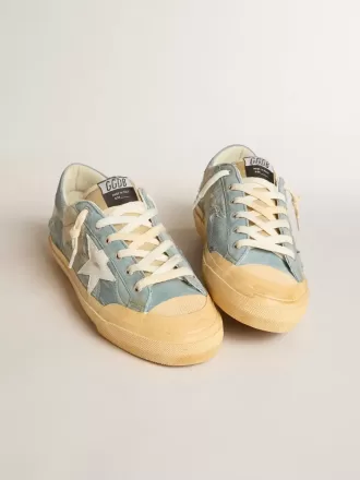 Herren-Super-Star aus hellblauem Mesh und Nylon mit weißem Lederstern Herren-Super-Star aus hellblauem Mesh und Nylon mit weißem Lederstern