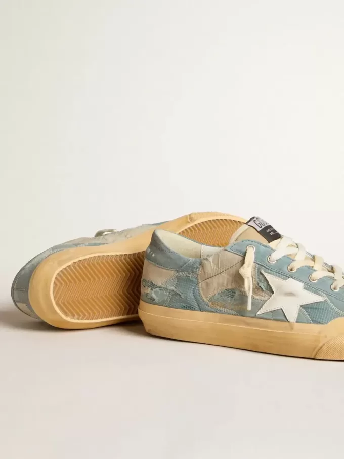 Herren-Super-Star aus hellblauem Mesh und Nylon mit weißem Lederstern