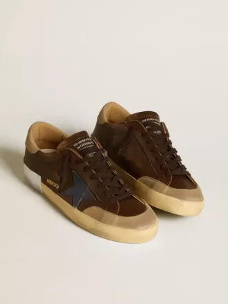 Herren-Super-Star aus Leder mit blauem Lederstern und beigem Nubuk-Fersenriemen Herren-Super-Star aus Leder mit blauem Lederstern und beigem Nubuk-Fersenriemen