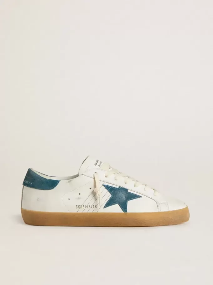 Herren-Super-Star aus Leder mit petrolblauem Wildlederstern und Fersenlasche