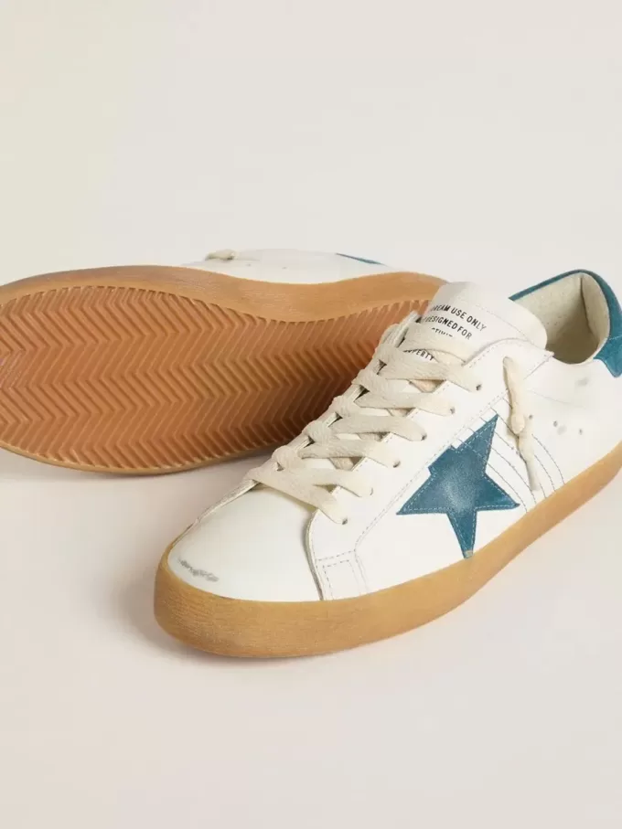 Herren-Super-Star aus Leder mit petrolblauem Wildlederstern und Fersenlasche