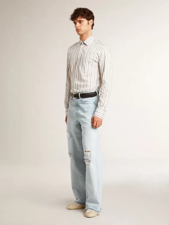 Herren-Super-Star aus Leder mit schwarzem Denim-Stern und schwarzer Leder-Fersenlasche