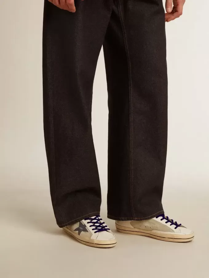 Herren-Super-Star aus Leder und Wildleder mit blauem Lederstern mit Eidechsenprint