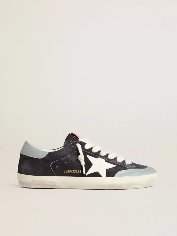 Herren-Super-Star aus mitternachtsblauem Wildleder mit weißem Lederstern und hellblauem Lederabsatz