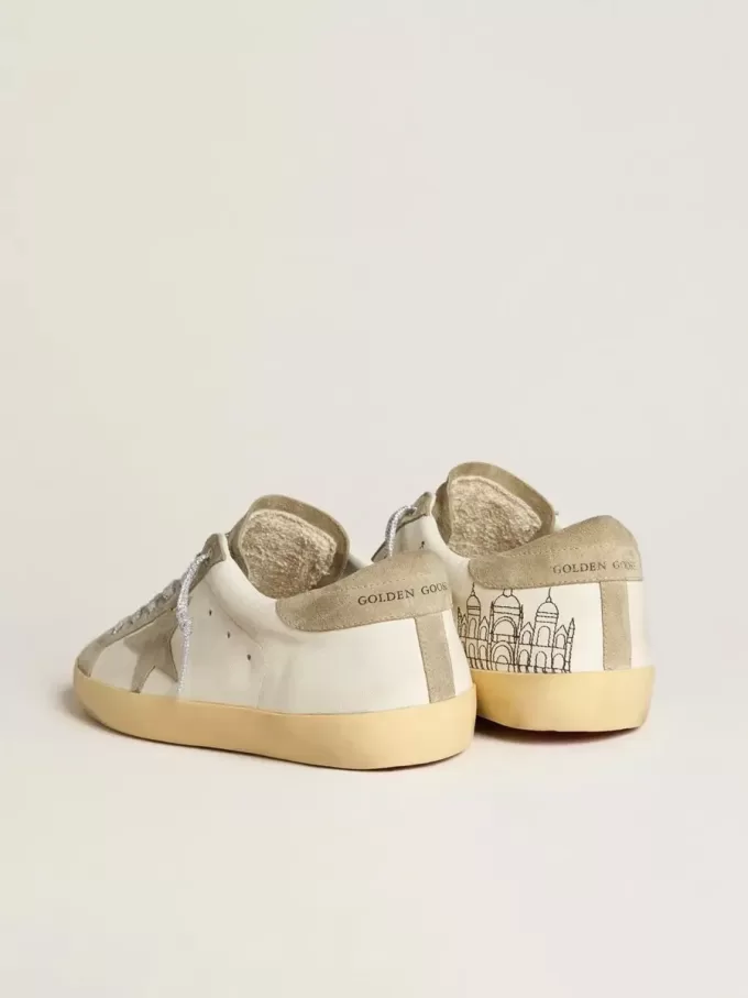Herren-Super-Star aus Nappa mit eisgrauem Wildlederstern und schwarzer Stickerei Herren-Super-Star aus Nappa mit eisgrauem Wildlederstern und schwarzer Stickerei