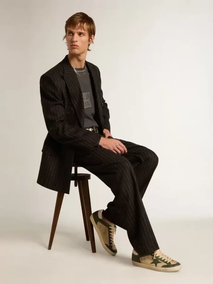 Herren-Super-Star LTD aus cremefarbenem Mesh und grünem Nappaleder mit Nappa-Stern Herren-Super-Star LTD aus cremefarbenem Mesh und grünem Nappaleder mit Nappa-Stern