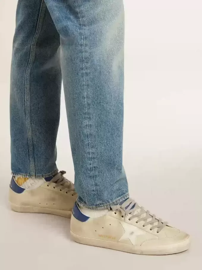 Herren-Super-Star LTD aus Nubukleder mit weißem Lederstern und blauer Fersenlasche