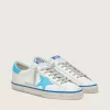 Herren-Super-Star LTD aus weißem Leder mit hellblauem Lederstern und Fersenlasche Herren-Super-Star LTD aus weißem Leder mit hellblauem Lederstern und Fersenlasche