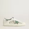 Herren-Super-Star LTD aus weißem Wildleder und Mesh mit grünem Lederstern und silberner Fersenlasche Herren-Super-Star LTD aus weißem Wildleder und Mesh mit grünem Lederstern und silberner Fersenlasche