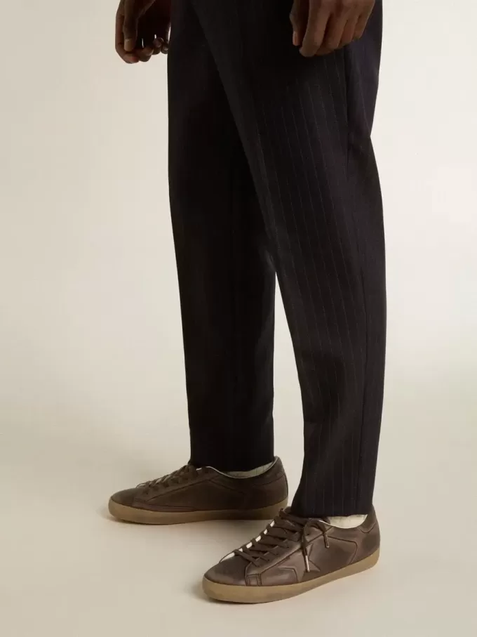 Herren-Superstar mit Stern und Fersenlasche aus braunem Leder in Used-Optik
